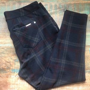 Plaid Navy Gray and Maroon striped pants.
